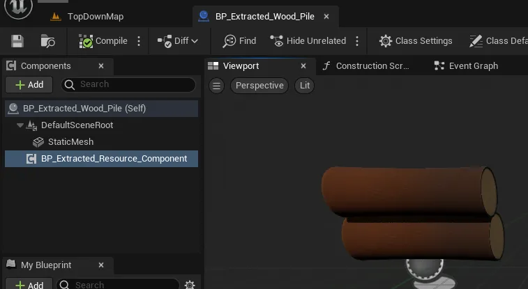 The carried resource Blueprint with a static mesh and an Extracted Resource Component
